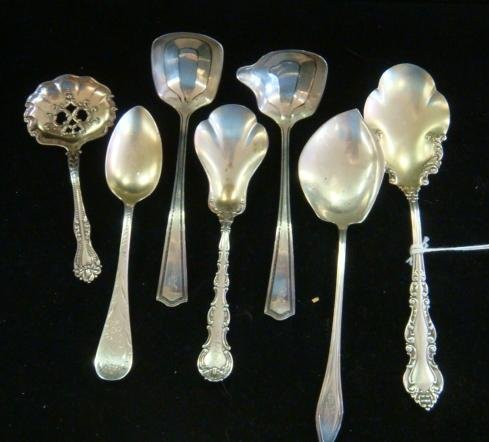 Seven Sterling Silver Serving Spoons and Teaspoons: (1 of 4)