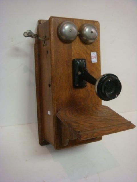 Vintage Tiger Oak Wall Phone: (1 of 5)