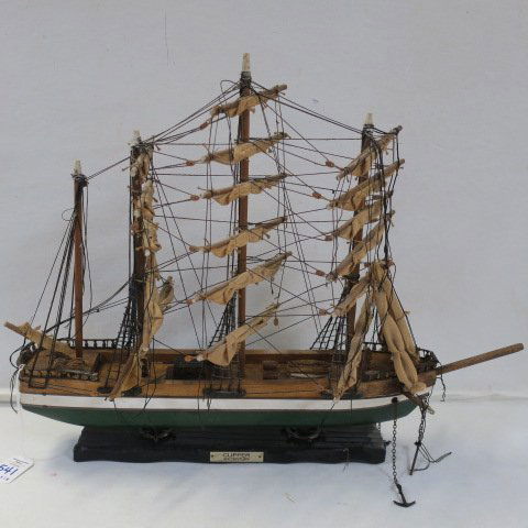 Wooden Ship Model "Clipper Ship XIX Century:: Wooden Ship Model "Clipper Ship XIX Century: Spanish Built Model of one of the Tea Clippers of the Last Half of the 1900 that raced to China and Back wit Cargos of Tea. 16" x 21" (100-250)