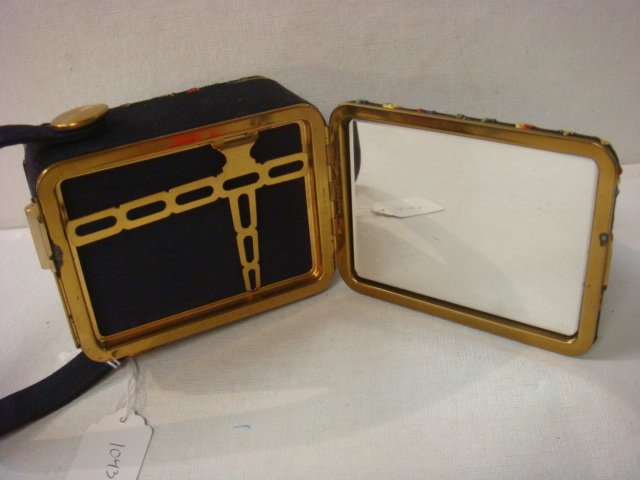 Vintage 1940's LIN-BREN Purse with Compact, Comb:: Vintage 1940's LIN-BREN Purse with Compact, Comb: Made in USA. Double Sided with Sliding Catches. One Side Opens to Mirror and Cigarette Holder. Other Opens to Hold Matching Compact in Lid (Does Not A
