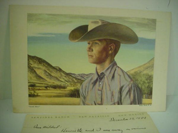 PETER HURD Print Gerald Marr and 1944 Letter: 514. PETER HURD Print Gerald Marr and 1944 Letter: Listed New Mexico Artist, 1904-1984. Attended West Point. Studied Under N.C Wyeth, Married his Daughter, Sister of Andrew. Known as Western American