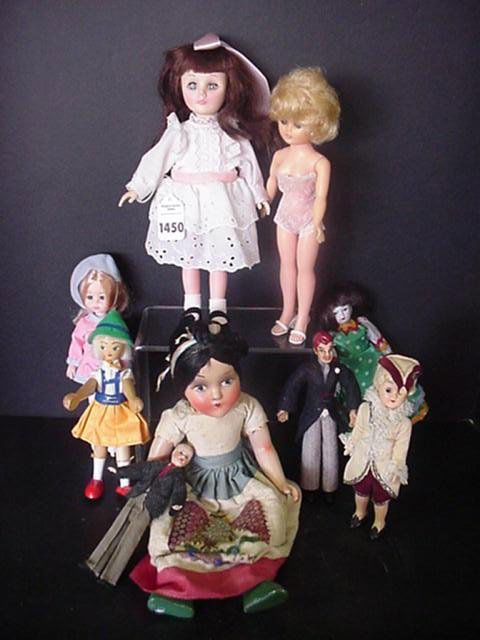 Fifteen Vogue, Effanbee and Collector Dolls:: 1450. Fifteen Vogue, Effanbee and Collector Dolls: #1176 Effanbee, 11". 7" Colonial Male Storybook, 3 Hard Plastic Indians, 8 1/2" 1978 Vogue Ice Skater, 7" Clay Indian, Plastic Male/Female, 2 8" Porc