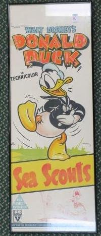 1937 DONALD DUCK SEA SCOUT Movie Poster:: 1937 DONALD DUCK SEA SCOUT Movie Poster: "Long Daybill" from Australia. A Hand Litho Distributed by RKO, Printed by Simmons Ltd. Drawing by Norman McMurray, Illustrator & Author of "Fish & Chips" Comi