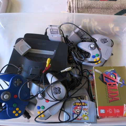 NINTENDO 64 N64 Video Game, 3 Controllers & 5 Games:: NINTENDO 64 N64 Video Game, 3 Controllers & 5 Games: One of the Original Video Games that stated it All. 3 Joystick Controllers and 2 Rumble Packs. Video Games ZELDA, MARIO SUPER KART, SUPER SMASH BRO