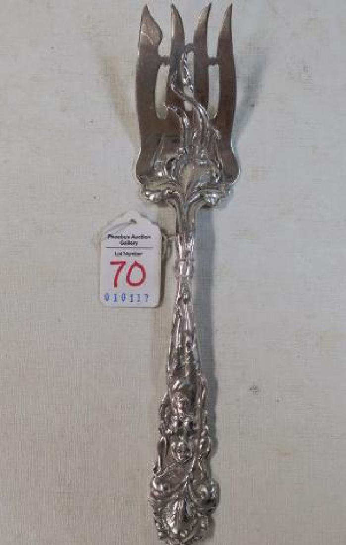 ALVIN Raphael Sterling Silver Serving Fork:: ALVIN Raphael Sterling Silver Serving Fork: Art Nouveau Pattern with Woman in Sheer Gown Holding a Large Flower on Handle. C. 1902. 3.4 Oz (300-500)