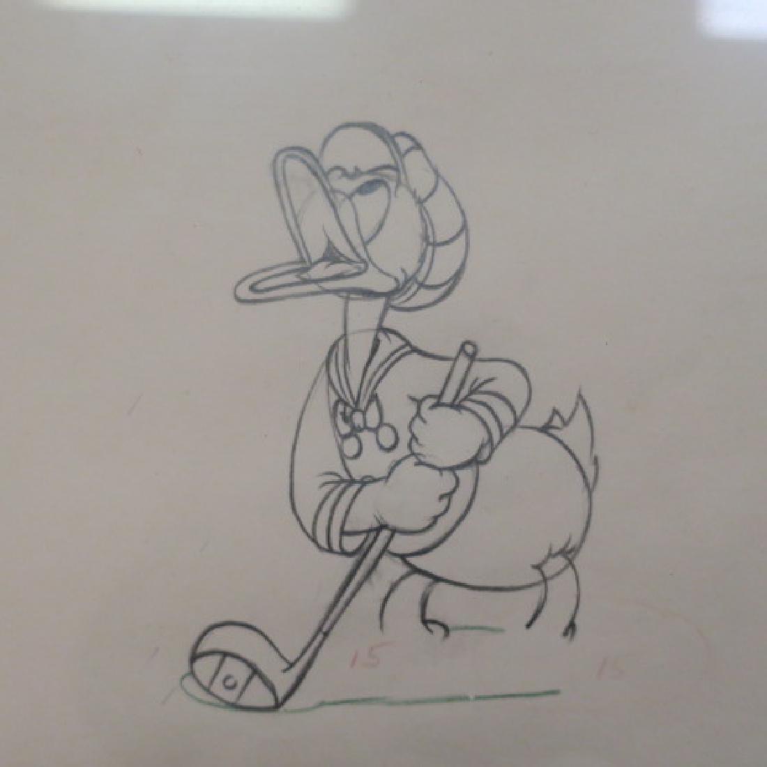 DISNEY Production Drawing DONALD'S GOLF GAME, 1938:: DISNEY Production Drawing "DONALD'S GOLF GAME", 1938: Preliminary Pencil Art For Cartoon Released in 1938, Showing Donald Addressing the Ball. Unknown Animation Artist on Animation Sheet. Not Removed 