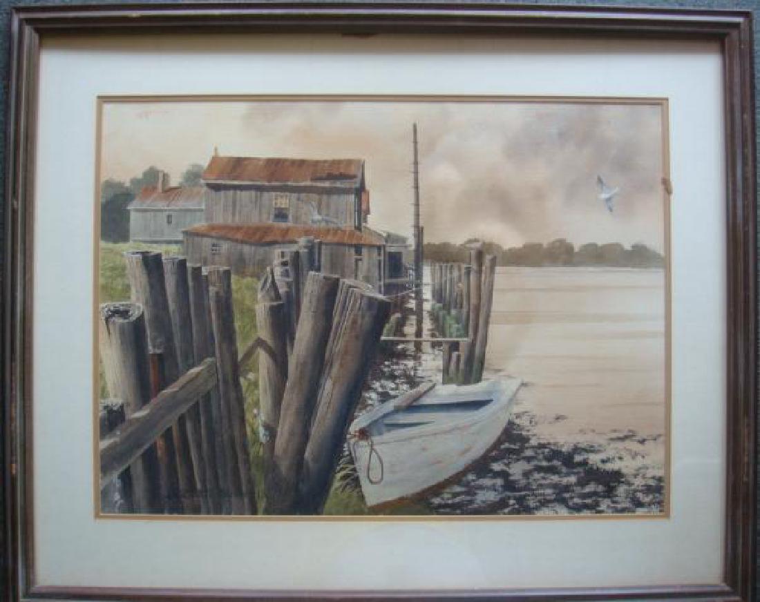 Nautical, Landscapes. Signed J ROBERT BURNELL:: Nautical, Landscapes. Signed J ROBERT BURNELL: Local Portsmouth Virginia Artist. Works Mainly in Watercolor Depicting Life on The Chesapeake Bay and Rural Virginia. Rowboat and Pilings with Well Used