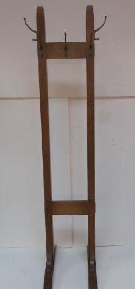 STICKLEY Mission Oak Double Customer Coat Rack:: STICKLEY Mission Oak Double Customer Coat Rack: Rack with Open Center has Eight Brass Double Hooks. Stickley Brand and Tag on Bottom. Date Stamp of 1993 and 89-088. 6'T, 14"W, 24"D (300-400)