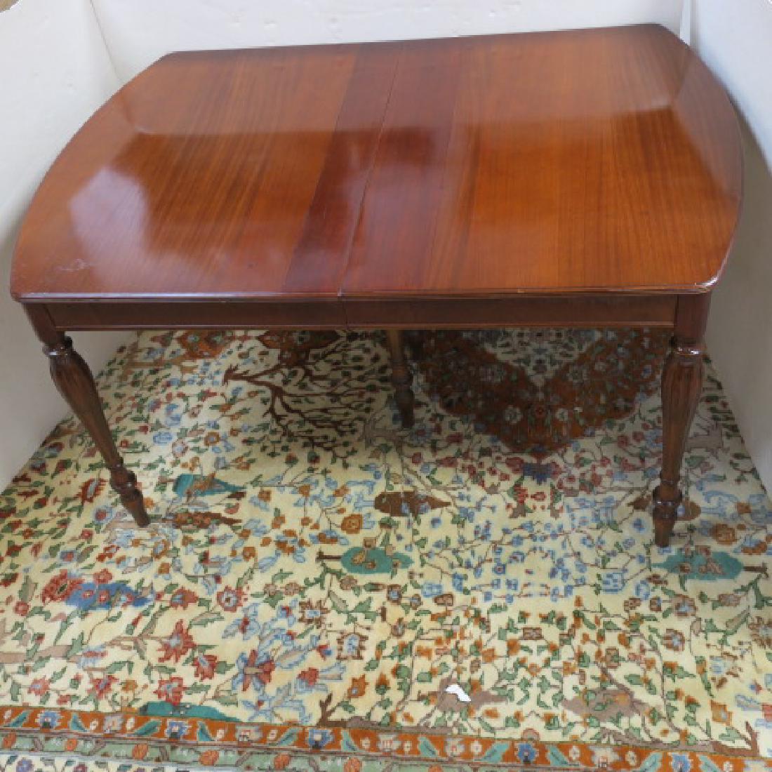 Mahogany 20th C. Dining Table & 2 Side Chairs: Mahogany 20th C. Dining Table & 2 Side Chairs Hepplewhite Style with Curved Ends and 3" Apron. Set on Fluted and Reverse Vasoform Legs with Pegged Feet. 2 Matching Side Chairs with Horizontal Bow Back