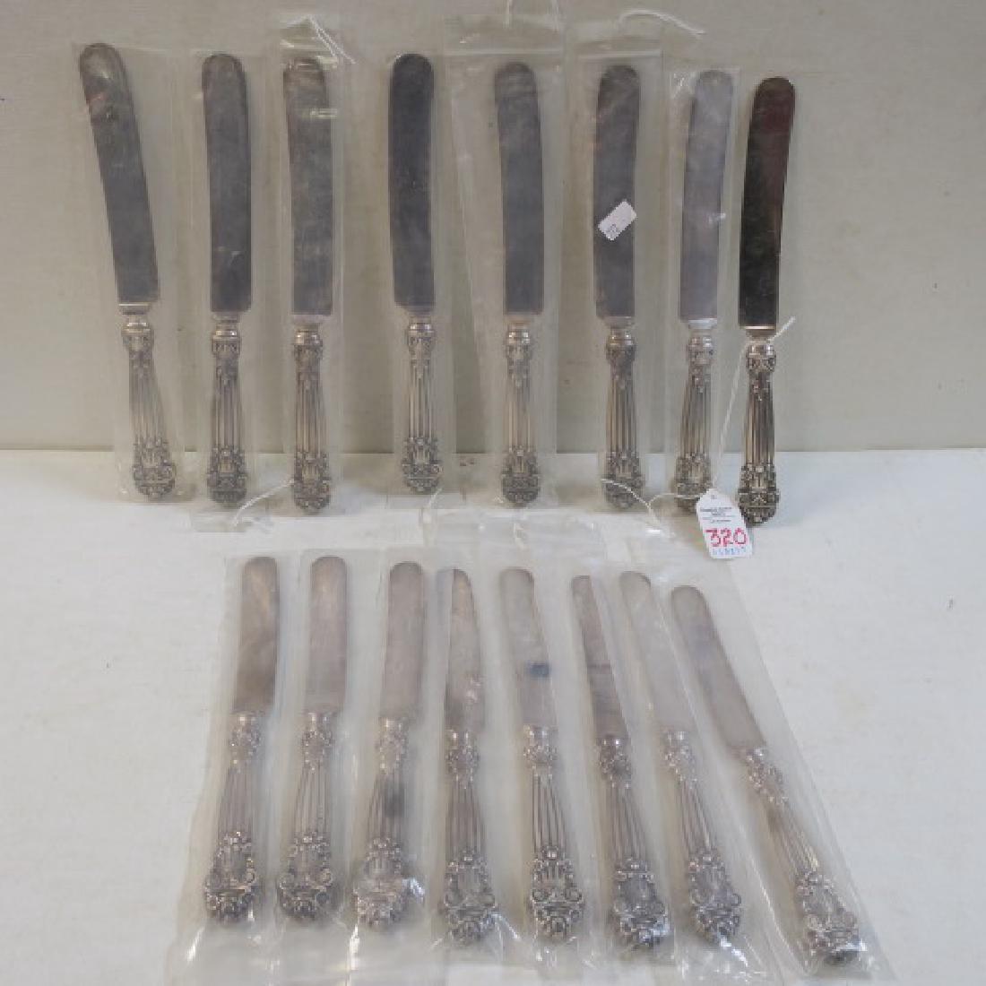 Sixteen TOWLE Georgian Table Knives:: Sixteen TOWLE Georgian Table Knives: CA 1898. Old French Hollow Knives with Bolsters. Each is 9 3/4"L. Sterling Handles. (100-200)