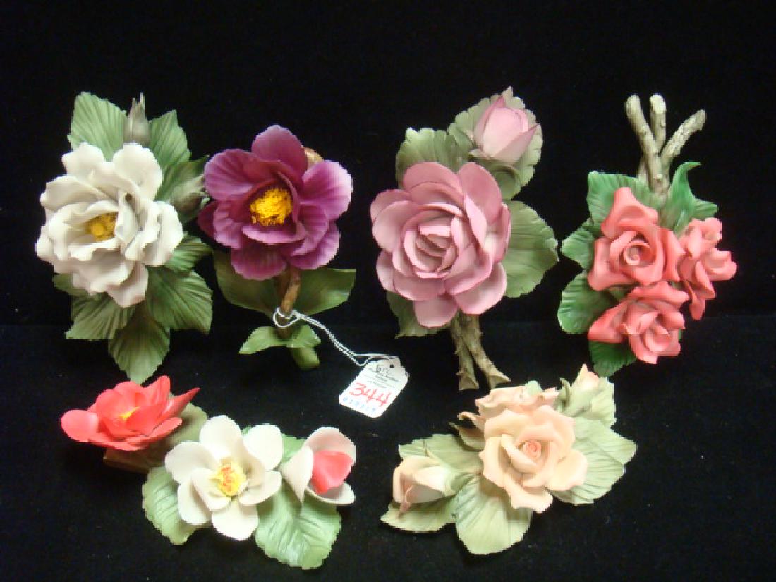 Six PORCELLANE CAPODIMONTE Porcelain Roses:: Six PORCELLANE CAPODIMONTE Porcelain Roses: York & Lancaster, Rosa Alba, Cecile Brunner, Mme. Pierre Oger, Old Blush and Cardinal Richelieu. Beautiful, Fragile and Delicate. Some Small Flea Bites. Eac