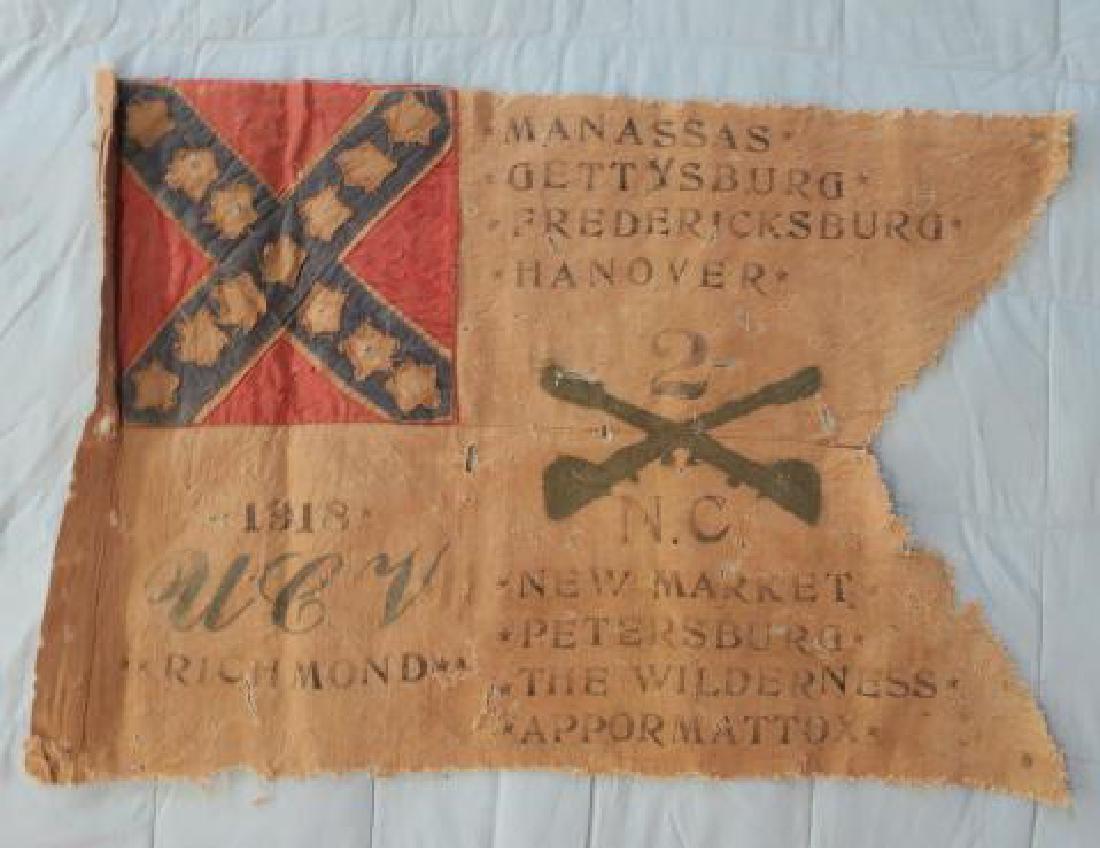 Rare UCV Encampment Unit Flag 2nd NC Cavalry, CA 1918:: Rare UCV Encampment Unit Flag 2nd NC Cavalry, CA 1918: Unit Flag used at 1918 United Confederate Veterans in Richmond VA. Carried by Veterans of the 2nd Regiment of North Carolina Cavalry at This Even