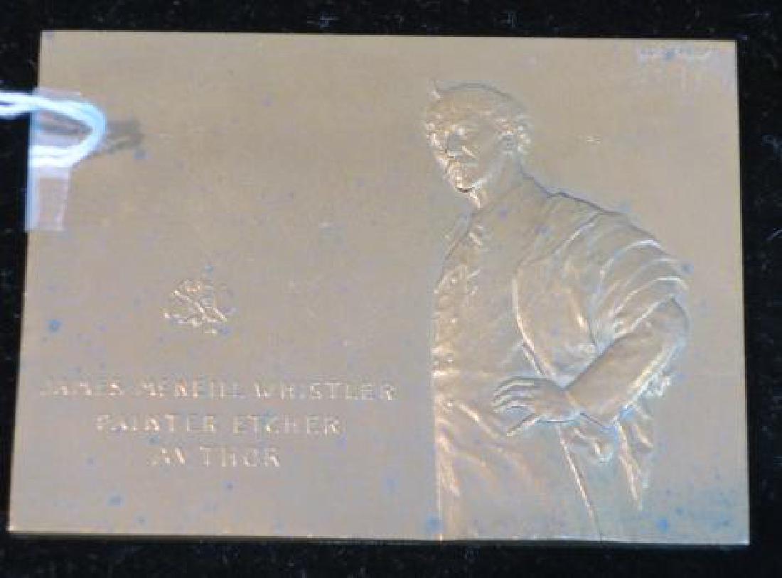 JAMES McNEILL WHISTLER 1905 Commemorative Medal:: JAMES McNEILL WHISTLER 1905 Commemorative Medal: Painter, Etcher Author. "MESSIEURS LES ENNEMIS!" (ENEMY GENTLEMEN) By V.D. Brenner ST. 2 1/2" x 3 1/2" in Bronze. (100-200)