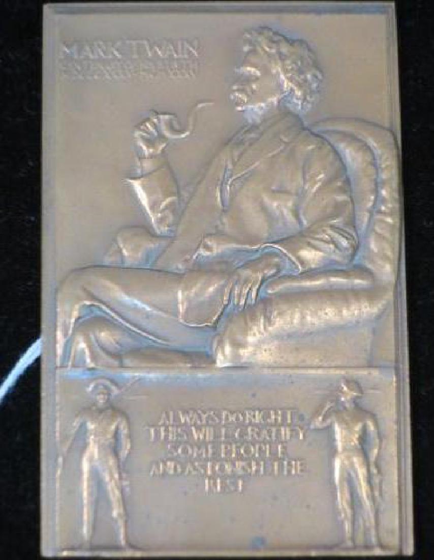 MARK TWAIN 1935 Commemorative Bronze Medal:: MARK TWAIN 1935 Commemorative Bronze Medal: Coined to mark the Centenary of his Birth (1835-1935). "ALWAYS DO RIGHT, THIS WILL GRATIFY SOME PEOPLE AND ASTONISH THE REST". Mark Twain in Chair with Pipe