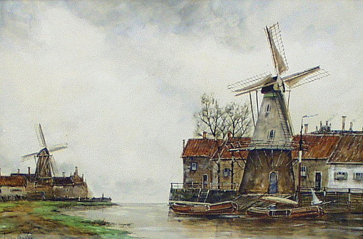 HERMANUS II KOEKKOEK (J.van Couver) - (1836-1: HERMANUS II KOEKKOEK (J.van Couver) - (1836-1909). Dutch school. "On the Vecht - Holland". Watercolour on paper mounted on wood panel. Signed J. Van Couver lower left. 13 1/2" x 21". Ref. Benezit, vol