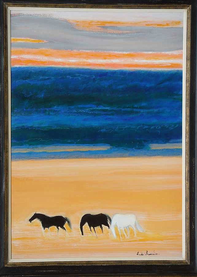 ANDRE BRASILIER - 20th Century French School.: ANDRE BRASILIER - 20th Century French School. "L'or du Soir". Oil on canvas. Signed lower right corner. Titled, signed with initials and dated 1997 on the stretcher. 36" x 26". In wooden frame. With c