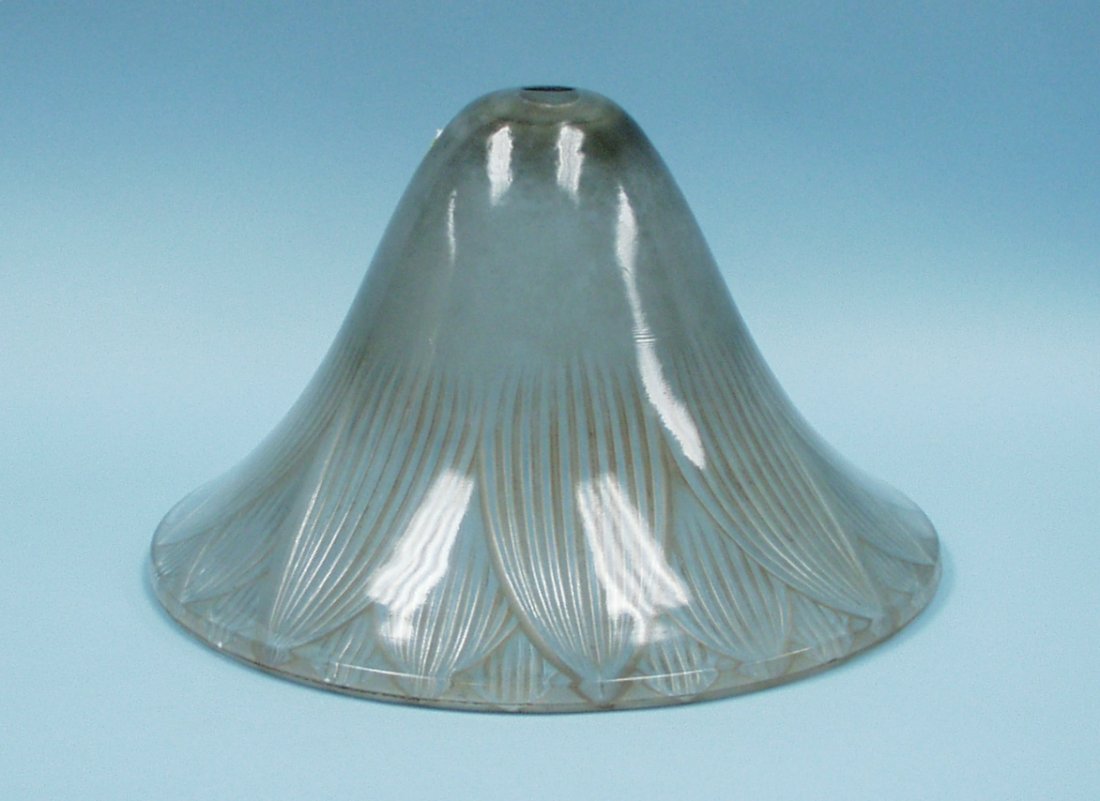 RENE LALIQUE - "Trevise". A fine frosted and clear: RENE LALIQUE - "Trevise". A fine frosted and clear glass tulipe form lampshade with floral intaglio decorations. 18" dia., 9 1/2" high. Illustrated in F. Marcilhac: "R. Lalique Catalogue Raisonne", pa