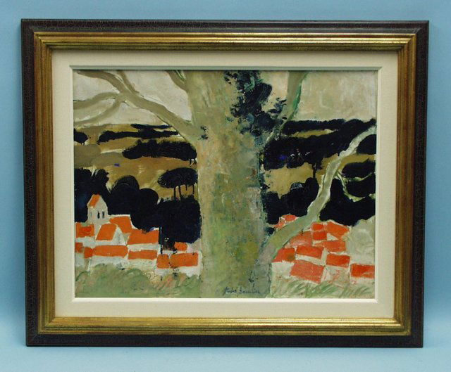 ANDRE BRASILIER - 20th century French school. "Lan: ANDRE BRASILIER - 20th century French school. "Landscape with Trees in the Foreground". Oil on canvas. Signed lower centre. 19 3/4" x 25 1/4".