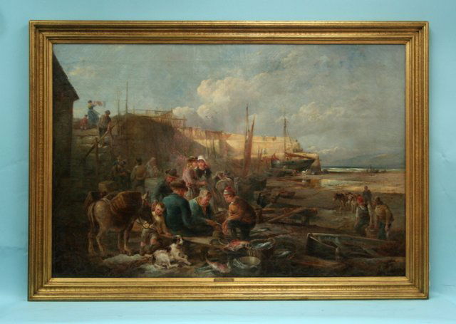WILLIAM HENRY PIKE (1846-1908) English school. "Fi: WILLIAM HENRY PIKE (1846-1908) English school. "Fishermen". Large Victorian oil on canvas. Signed and dated 1872, lower right. 39" x 59". Restored, not relined. In gilt wood frame. Ref: Benezit, vol.