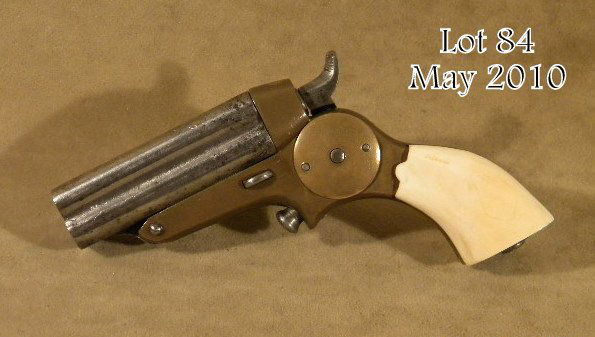 Starr Four Barrel Pepperbox derringer, .32 cal., 2: Starr Four Barrel Pepperbox derringer, .32 cal., 2-3/4" barrels, brass frame, traces of engraving on barrels, ivory grips, #NVSN. This gun is in overall good condition showing a nice patina to the bra
