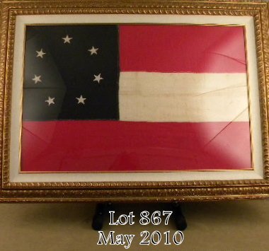 Beautifully framed Civil War-style flag in red, w: Beautifully framed Civil War-style flag in red, white and blue with seven white stars on a blue field and two large red stripes with a large white stripe between, approx. 22" x 34" and frame size appr