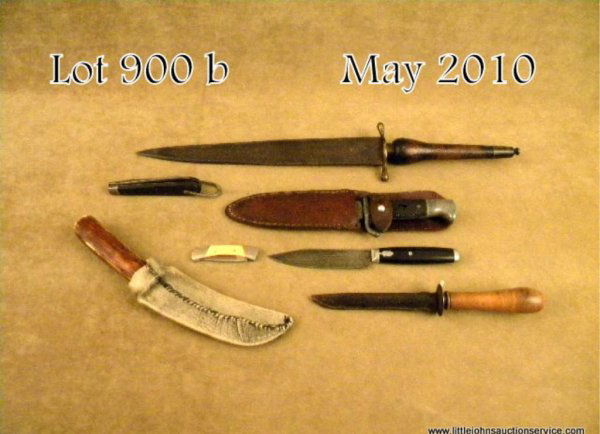 Misc. lot of knives including a Goodell Co. blade: Misc. lot of knives including a Goodell Co. blade approx. 8" overall with wood grip and pewter inlays; a Camillus folding pocket knife in fair condition; an old I. Wilson skinning knife, approx. 10" o