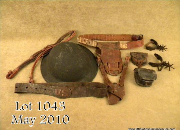 Lot of misc. military surplus items including a M: Lot of misc. military surplus items including a Mk 2 British military helmet stamped "1943" with original liner and incorrect Canadian chinstrap. Also includes several leather militaria items includin