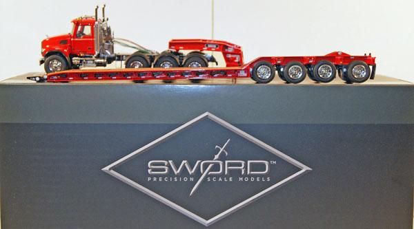 Sword 1:50 Scale Mack Granite 4 Axle Day Cab and Ro: Sword 1:50 Scale Mack Granite 4 Axle Day Cab and Rogers Lowboy with Flip Axle, Red. Mint in Mint box complete with all accessories.