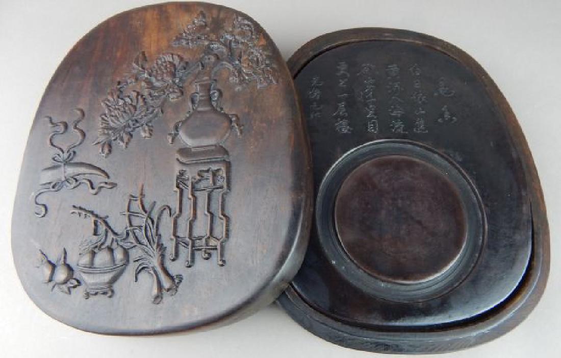 Chinese Carved Fruit and Flowers Ink Stone Box (1 of 2)