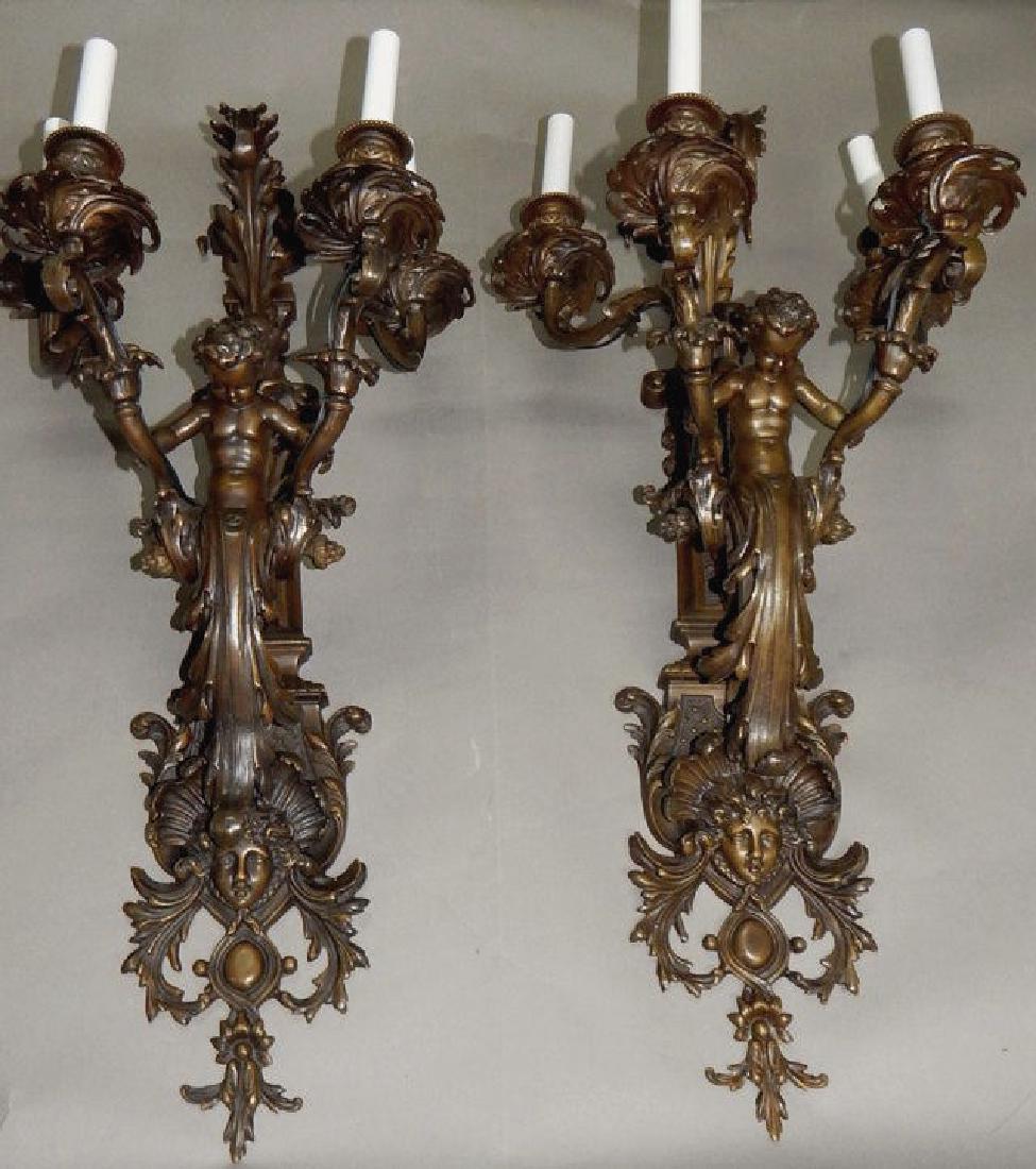Pair of Large Bronze Cherub Four Arm Sconces (1 of 7)