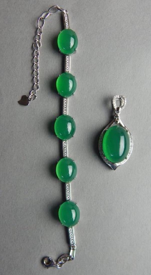 Sterling Silver Jade Pendant and Bracelet (1 of 3)