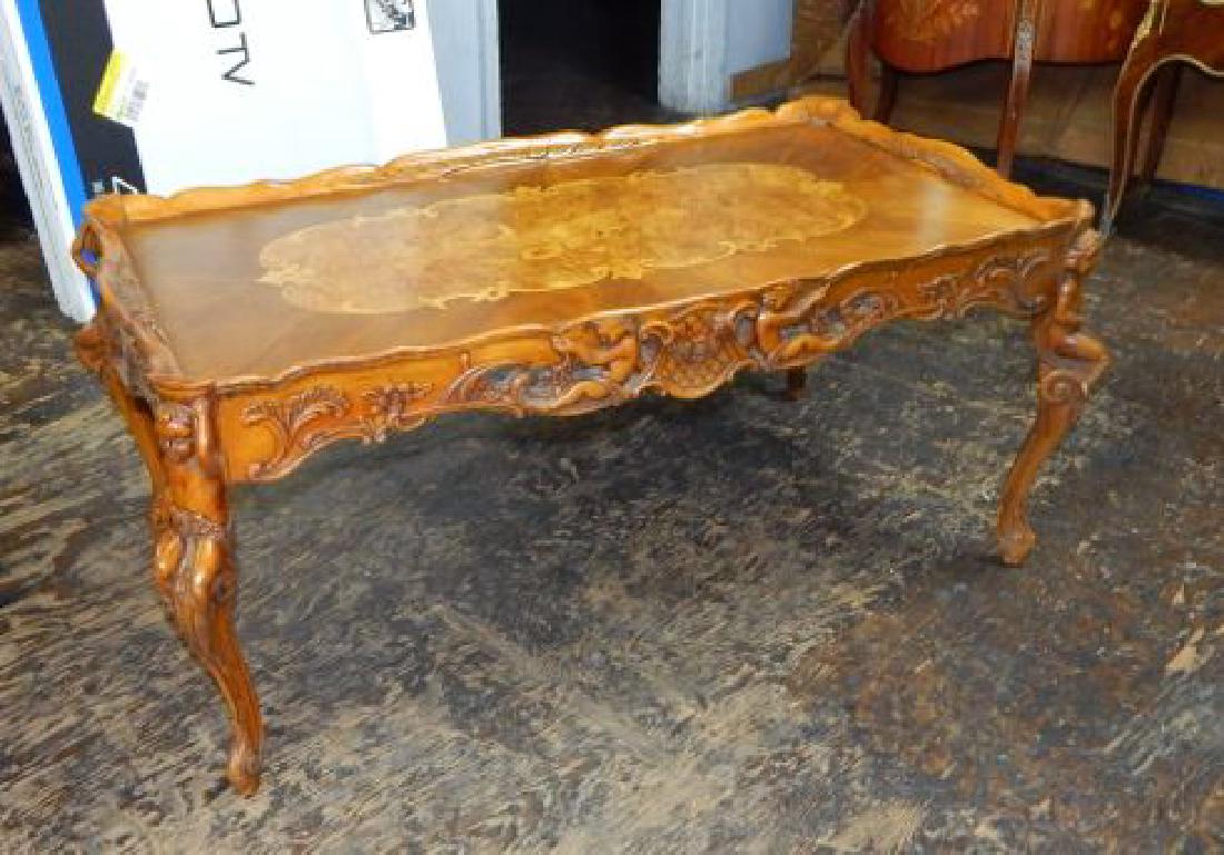Carved Wood Marquetry Inlaid Coffee Table (1 of 2)