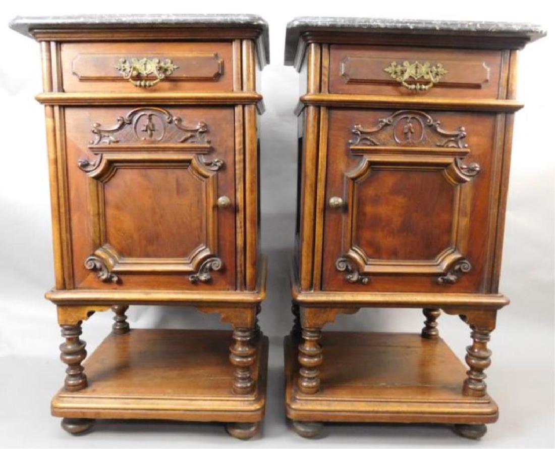 Pair Marble Top Carved Night Stands (1 of 5)
