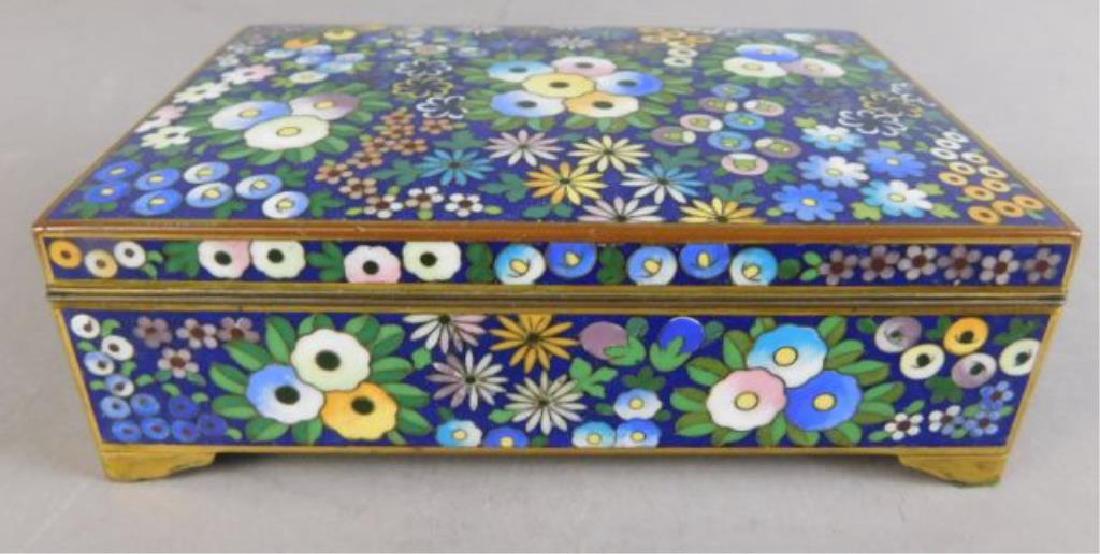 Cloisonne Box: Measures 1 3/4" x 5 3/8" x 3 3/4". Estimate $200 - $300. Starting bid $20 *DECOMMISSIONED FROM BOWERS MUSEUM*.