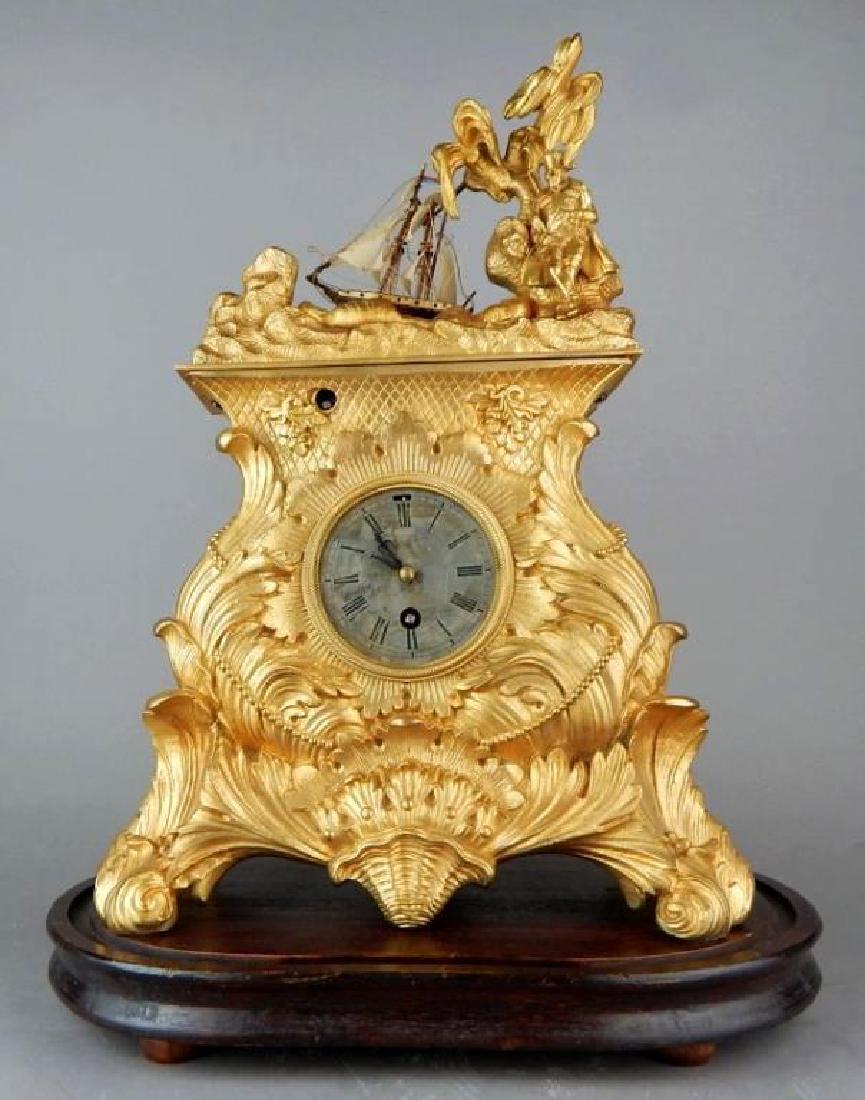 French Dore Bronze Automaton Clock on Wood Base (1 of 8)