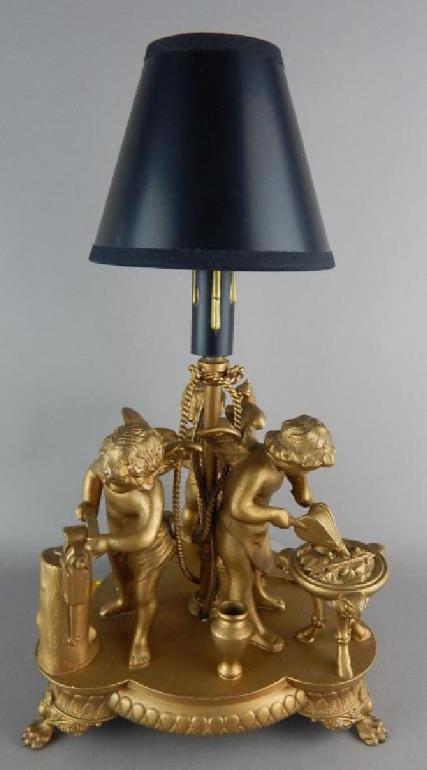 Gilt Bronze Table Lamp with Fabric Shade (1 of 8)