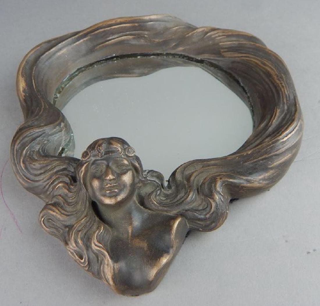 Art Nouveau Bronze Lady Face Trinket Tray (1 of 3)