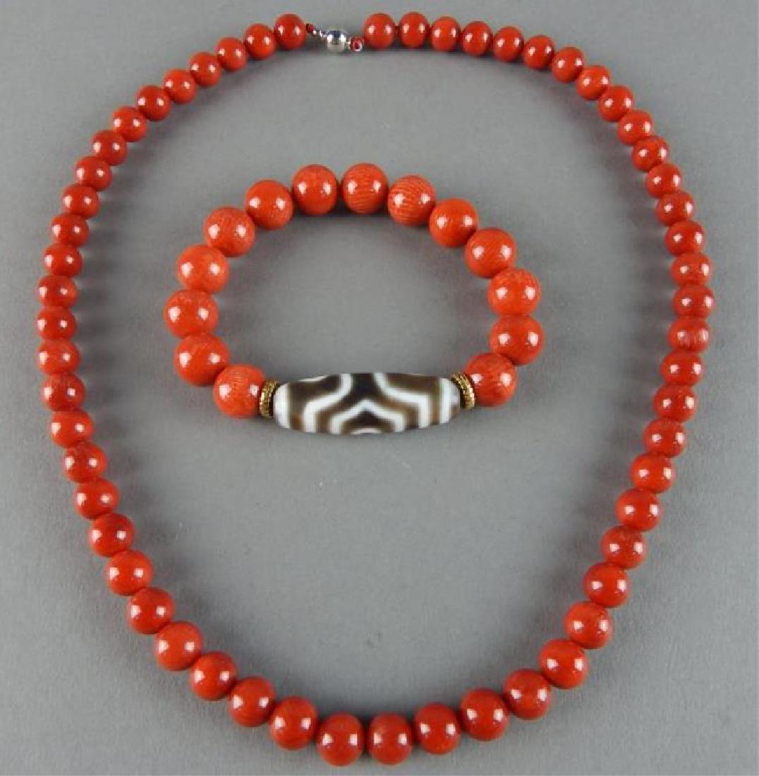 Coral Necklace and Bracelet with Three Eye Bead (1 of 3)