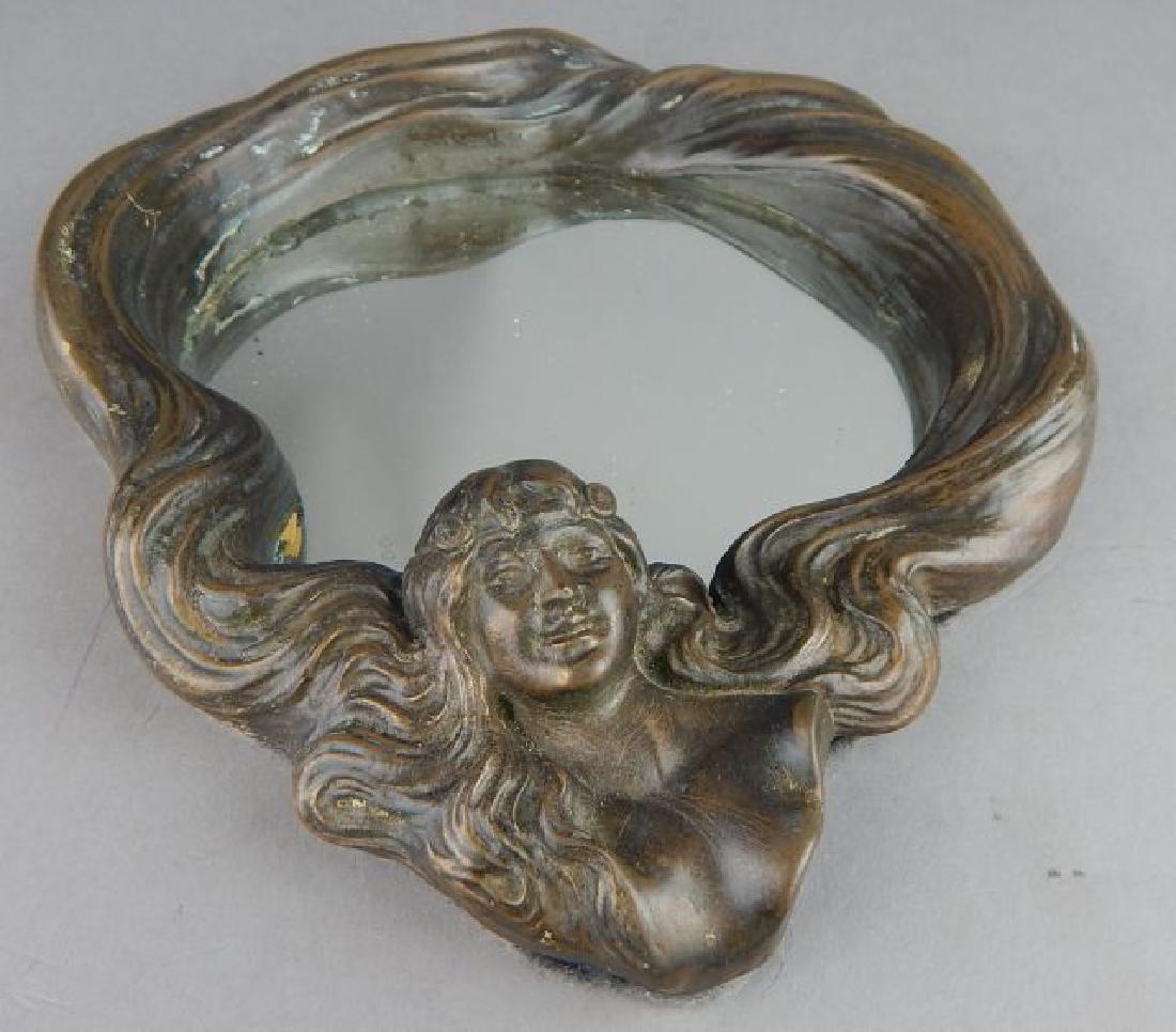 Art Nouveau Bronze Lady Face Trinket Tray (1 of 3)