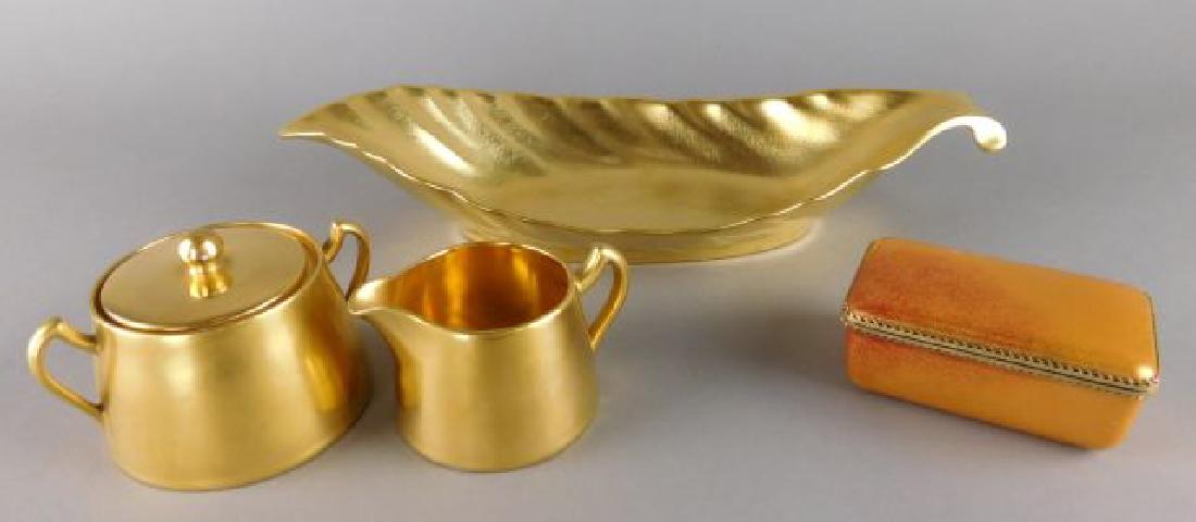Pickard Tray, Gold Creamer & Sugar & Enameled Box (1 of 7)