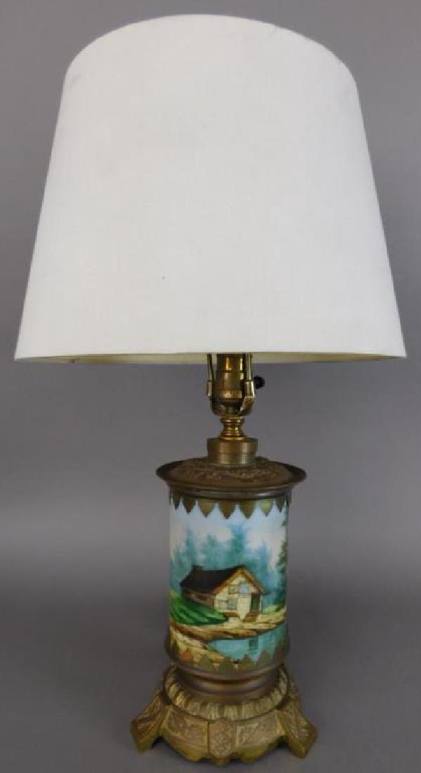 1920's Painted Lamp Base with Shade (1 of 7)