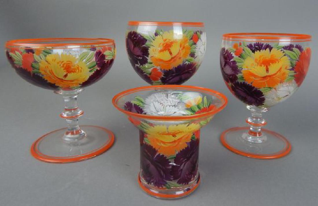 Set of 24 German Enameled Flowers Glass Stemware (1 of 7)