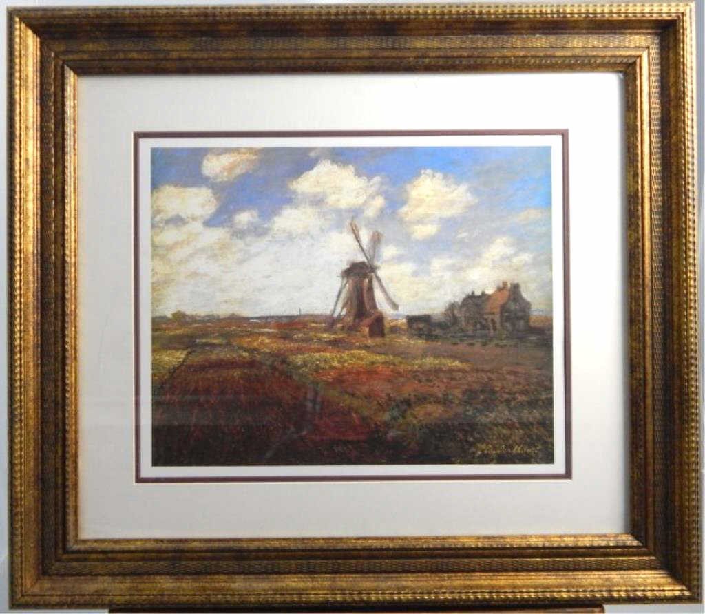 "Windmill" Giclee By Claude Monet: image measures 15" x 18 1/2". Framed 26" x 30". Estimate $300 - $500. Starting bid $20.