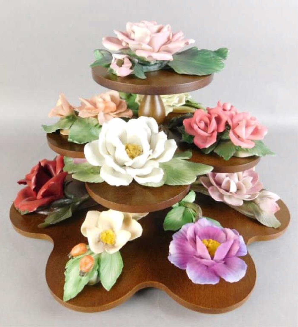 12 Capodimonte Porcelain Flowers on Wood Stand (1 of 7)