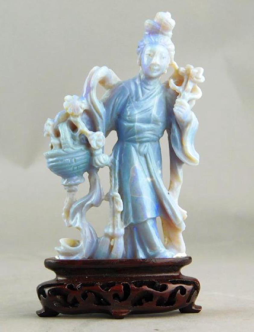 Chinese Carved Lavender Jade Goddess on Wood Base (1 of 3)