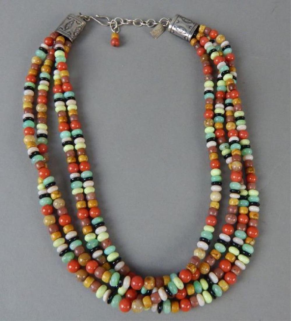 Three Strand Coral, Agate and Amber Necklace (1 of 4)