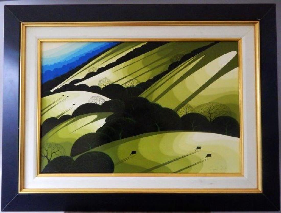 Eyvind Earle "Sunlight" Lithograph in Frame: Image measures 19" x 28 1/2". Framed 31" x 41". Estimate $800 - $1,200. Starting bid $100