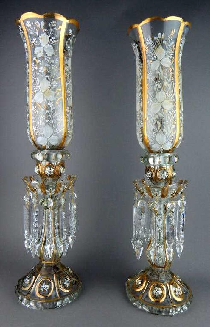 Pair of Enameled Baccarat Hurricane Lamps (1 of 7)