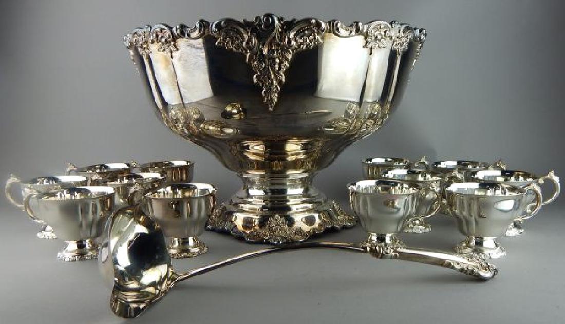 Wallace Baroque Punchbowl with 12 Cups & Ladle (1 of 7)