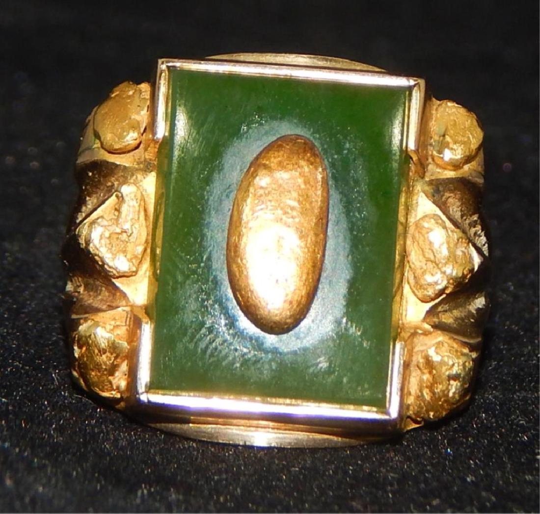10k Yellow Gold Nugget and Jade Ring (1 of 7)
